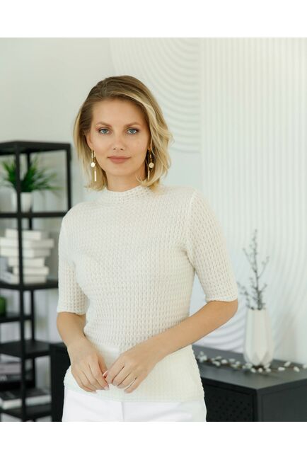 Джемпер из шерсти мериноса тонкой вязки молочный от byME 