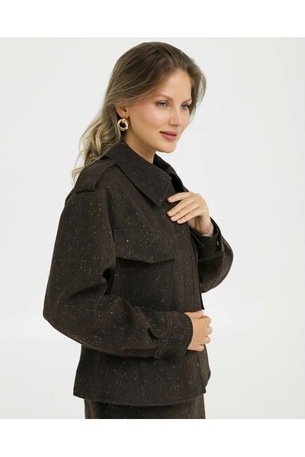 Жакет укороченный коричневый с добавлением шерсти - 125082 от LW 