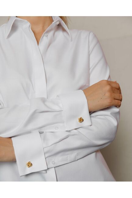 Женская рубашка под запонку белая фактура твилл - 8592 от byME 