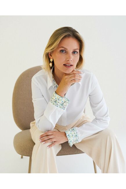 Женская рубашка из хлопка под запонку, с отделкой цветы - 8595 от byME 