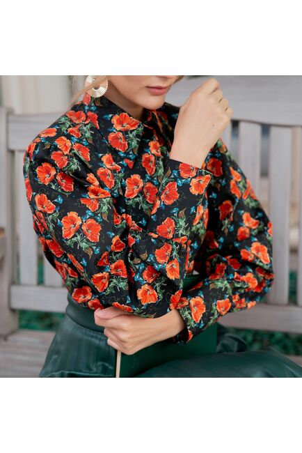 Женская рубашка под пуговицу принт маки - 7844 от byME 