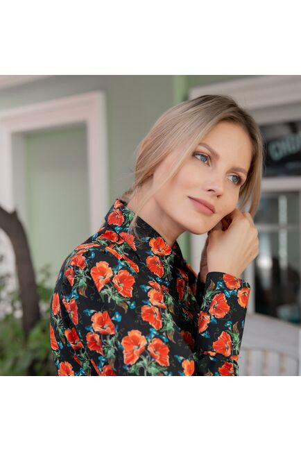 Женская рубашка под пуговицу принт маки - 7844 от byME 