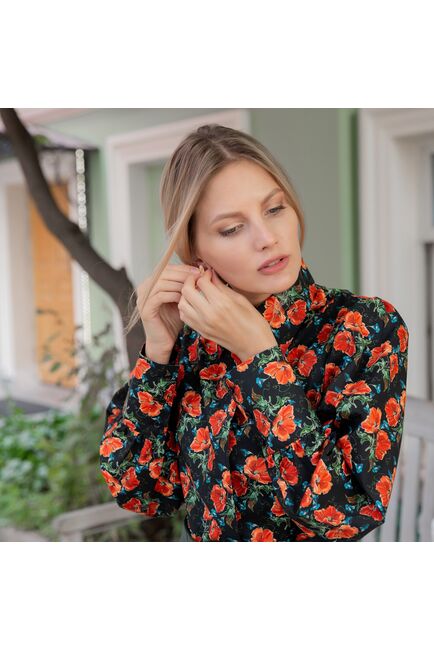 Женская рубашка под пуговицу принт маки - 7844 от byME 