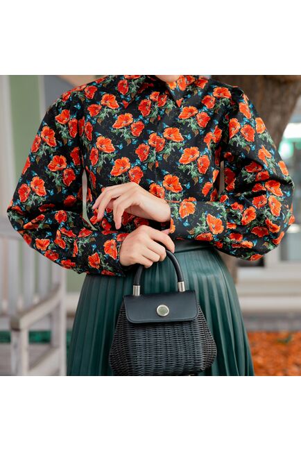 Женская рубашка под пуговицу принт маки - 7844 от byME 