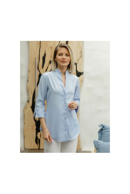 Женская рубашка воротник стойка удлиненная рукав 3/4 - 8511 от byME 