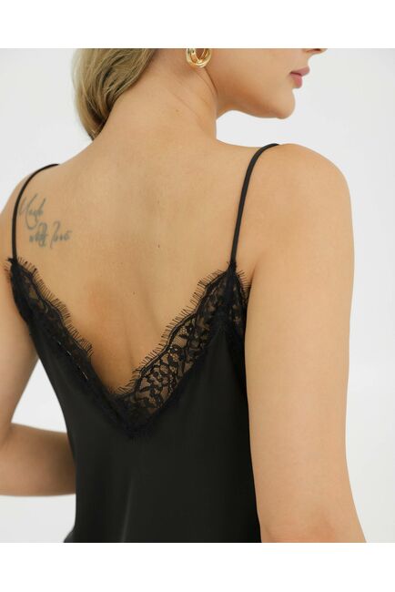 Топ черный на тонких бретелях с кружевом - 375005 от LW 