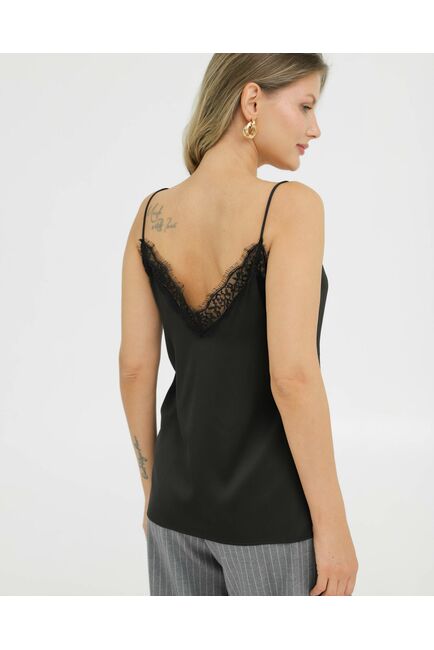 Топ черный на тонких бретелях с кружевом - 375005 от LW 