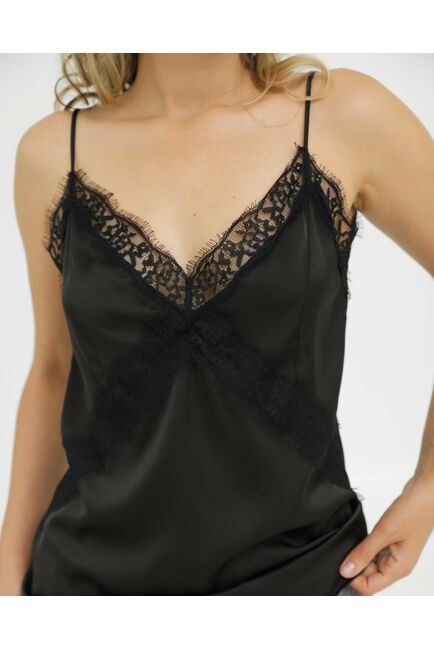 Топ черный на тонких бретелях с кружевом - 375005 от LW 