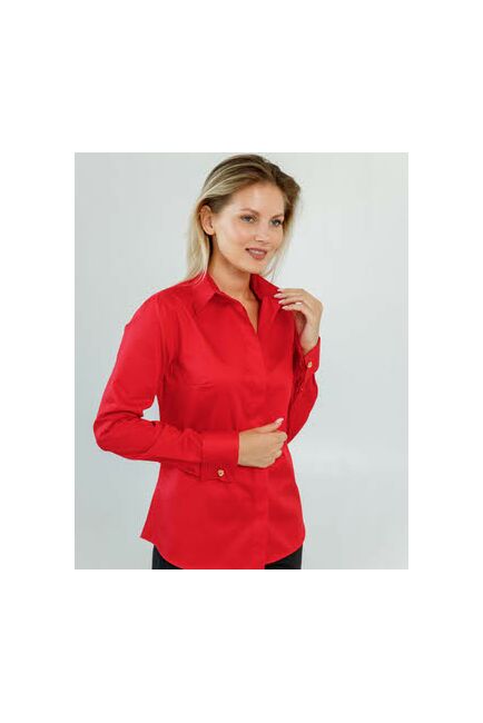 Женская рубашка полуприталенная под запонки красного цвета - 8620 от byME 