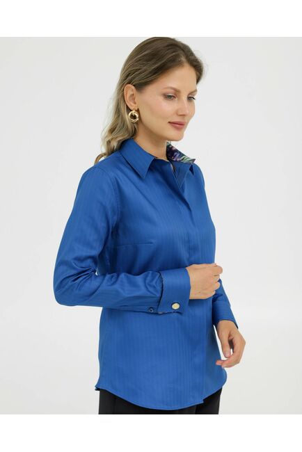 Рубашка хлопковая под запонки синяя с отделкой ирисы 8918 от byME 