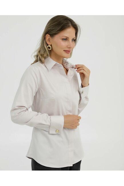 Рубашка хлопковая под запонки розовая с отделкой нежные цветы 8920 от byME 