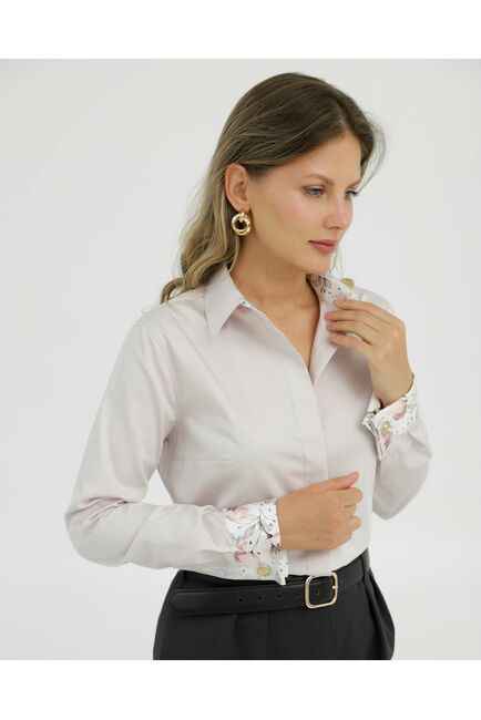 Рубашка хлопковая под запонки розовая с отделкой нежные цветы 8920 от byME 