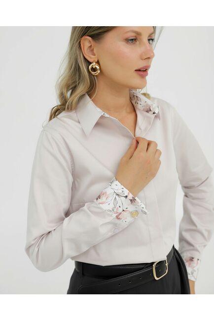 Рубашка хлопковая под запонки розовая с отделкой нежные цветы 8920 от byME 