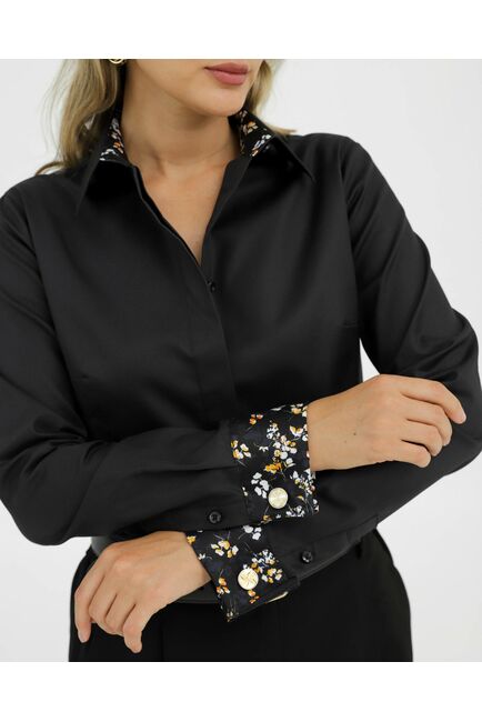 Рубашка хлопковая под запонки черная с отделкой 8921 от byME 