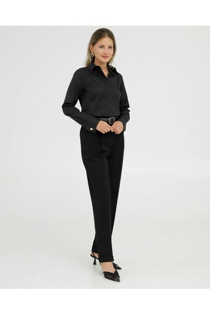 Рубашка хлопковая под запонки черная с отделкой 8921 от byME 