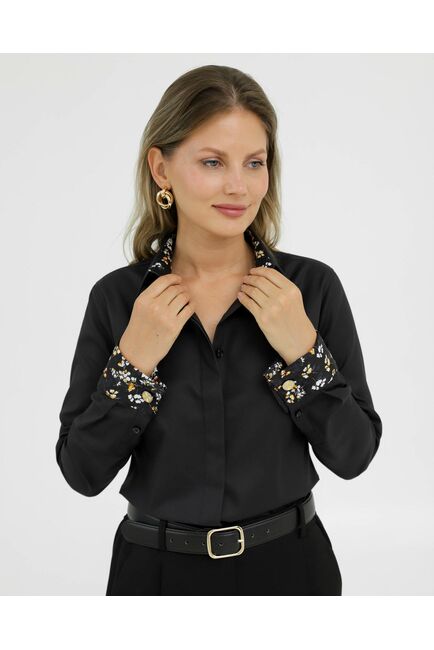 Рубашка хлопковая под запонки черная с отделкой 8921 от byME 