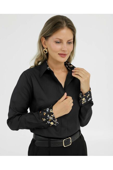 Рубашка хлопковая под запонки черная с отделкой 8921 от byME 