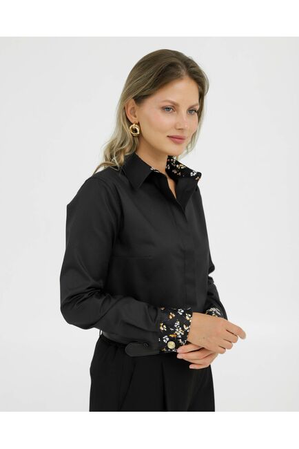 Рубашка хлопковая под запонки черная с отделкой 8921 от byME 