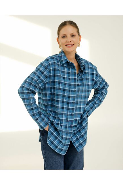 Рубашка хлопковая синяя клетка 8922 от byME 