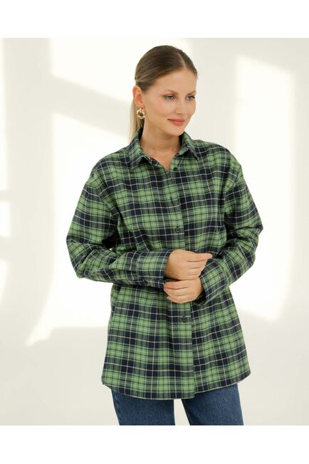 Рубашка хлопковая зеленая клетка 8923 от byME 