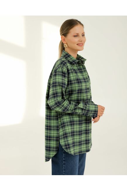 Рубашка хлопковая зеленая клетка 8923 от byME 