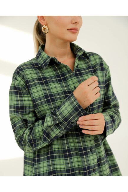 Рубашка хлопковая зеленая клетка 8923 от byME 