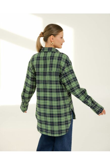 Рубашка хлопковая зеленая клетка 8923 от byME 