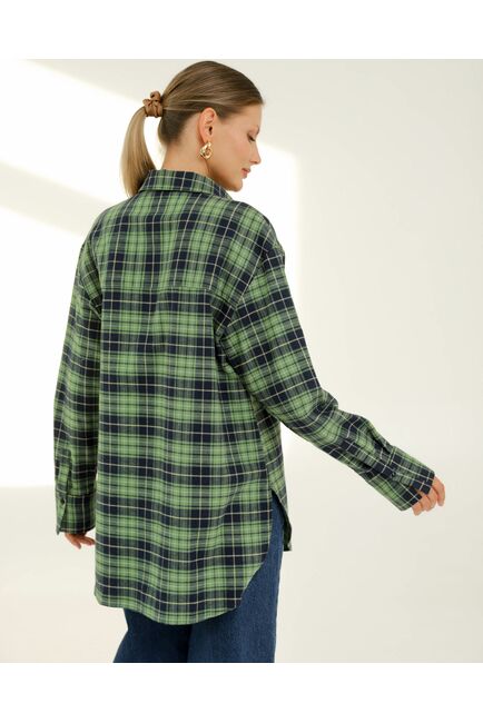 Рубашка хлопковая зеленая клетка 8923 от byME 