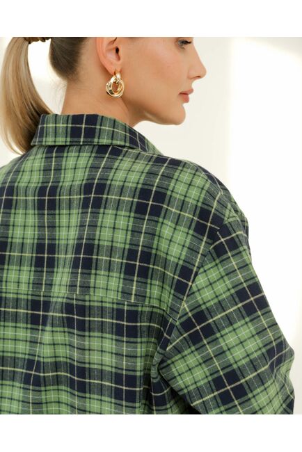 Рубашка хлопковая зеленая клетка 8923 от byME 