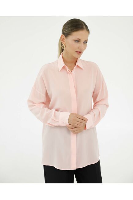 Рубашка шелковая розовая в прямом силуэте  8927 от byME 