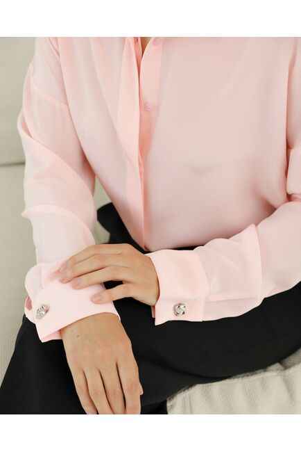 Рубашка шелковая розовая в прямом силуэте  8927 от byME 