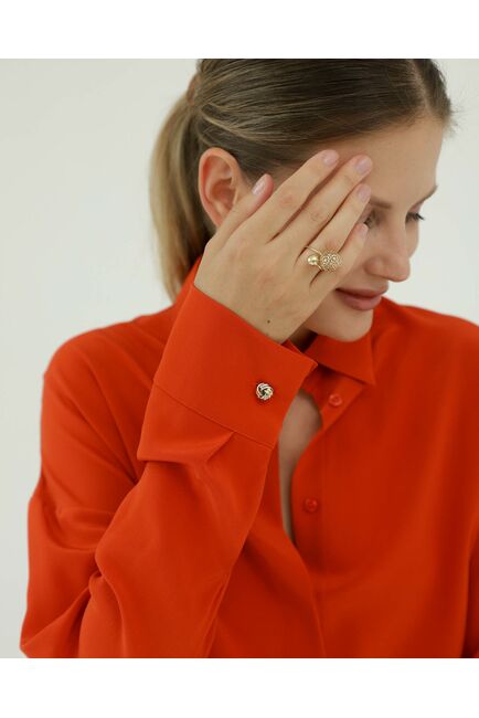 Рубашка шелковая цвет тыквенного пюре в прямом силуэте 8930 от byME 