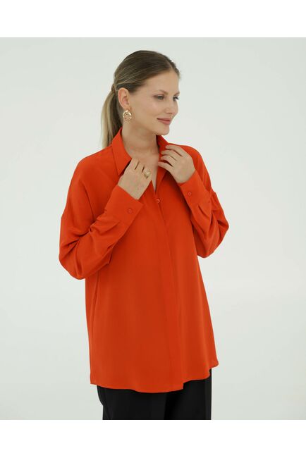 Рубашка шелковая цвет тыквенного пюре в прямом силуэте 8930 от byME 