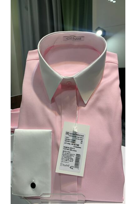 Женская рубашка из хлопка под запонки розовая  - 8740 от byME 