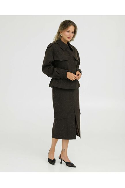 Жакет укороченный коричневый с добавлением шерсти - 125082 от LW 