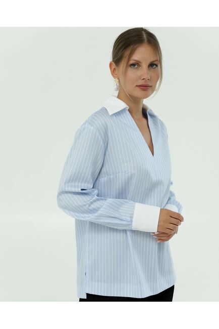 Рубашка хлопковая голубая полоска с белой отделкой 8867 от ByME 