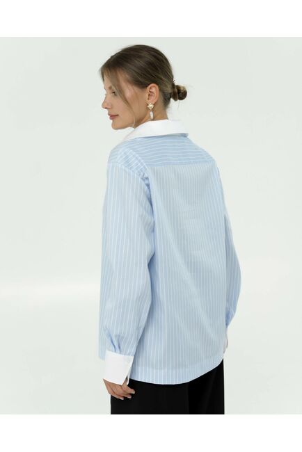 Рубашка хлопковая голубая полоска с белой отделкой 8867 от ByME 