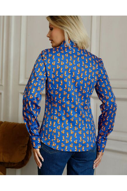 Рубашка хлопковая лисы на синем фоне под пуговицы 8873 от byME 