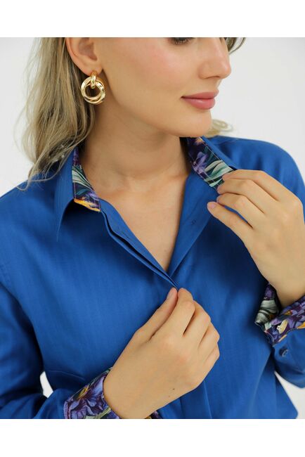 Рубашка хлопковая под запонки синяя с отделкой ирисы 8918 от byME 