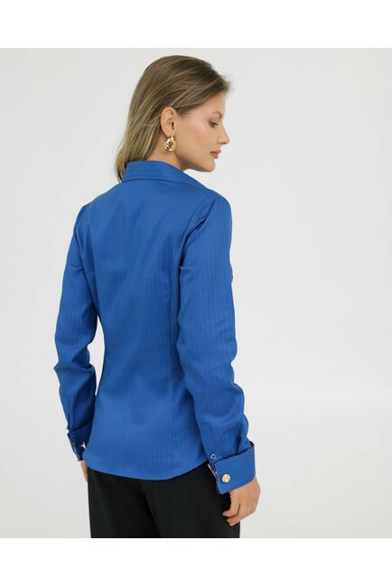Рубашка хлопковая под запонки синяя с отделкой ирисы 8918 от byME 