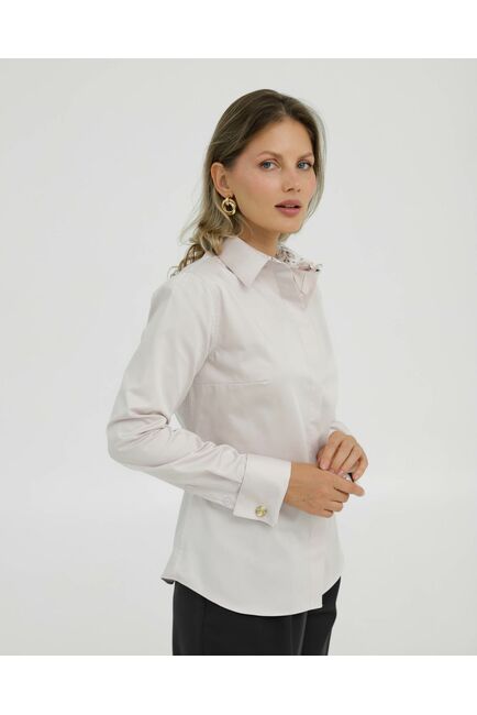 Рубашка хлопковая под запонки розовая с отделкой нежные цветы 8920 от byME 