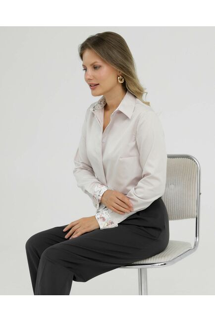 Рубашка хлопковая под запонки розовая с отделкой нежные цветы 8920 от byME 