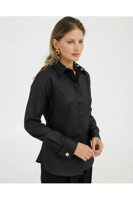 Рубашка хлопковая под запонки черная с отделкой 8921 от byME 
