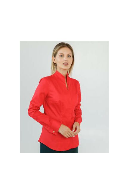 Женская рубашка под запонку красная воротник стойка - 8345 от byME 
