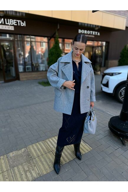 Пальто S055 Sivas елочка Белый/Серый от Doroteya 