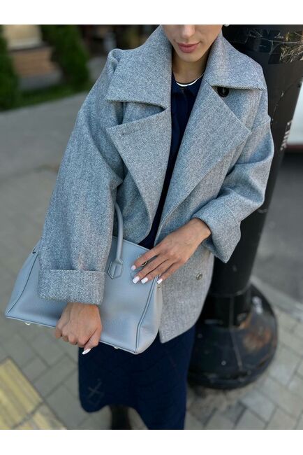 Пальто S055 Sivas елочка Белый/Серый от Doroteya 