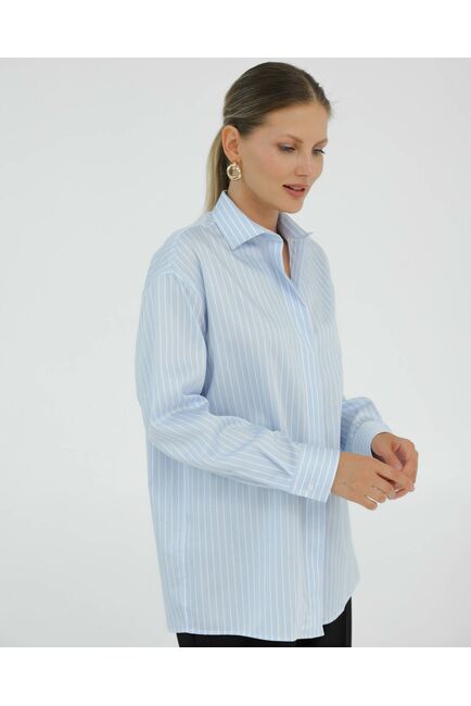 Рубашка хлопковая голубая в белую полоску 8935 от byME 