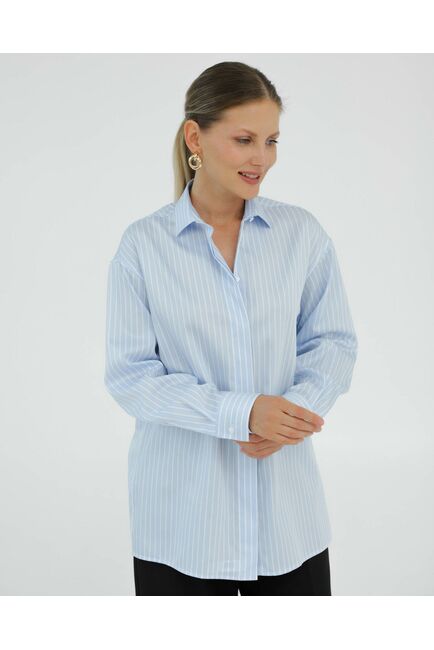 Рубашка хлопковая голубая в белую полоску 8935 от byME 