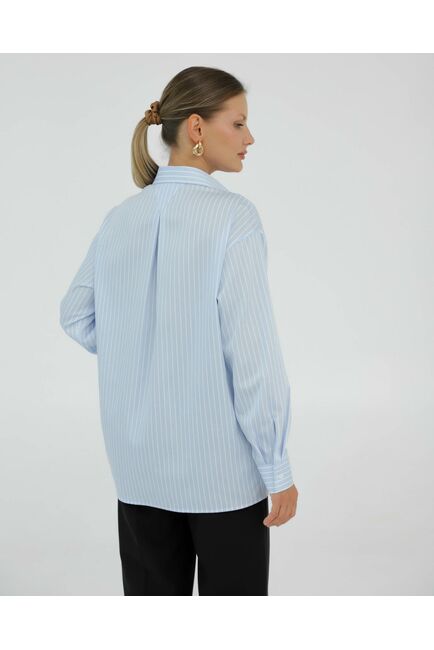 Рубашка хлопковая голубая в белую полоску 8935 от byME 