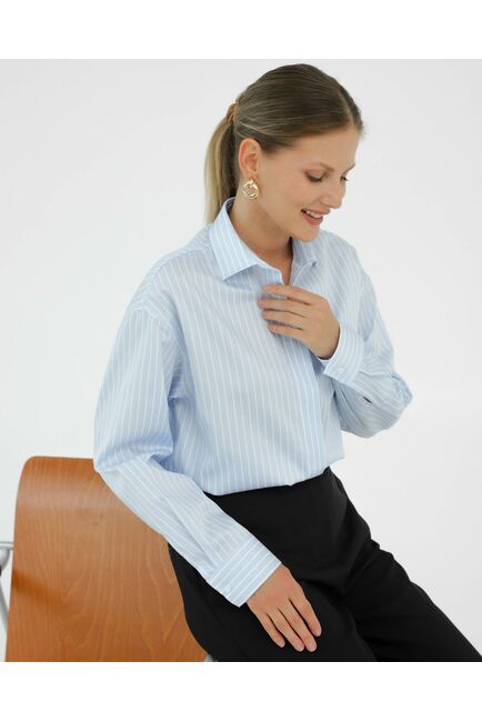 Рубашка хлопковая голубая в белую полоску 8935 от byME 